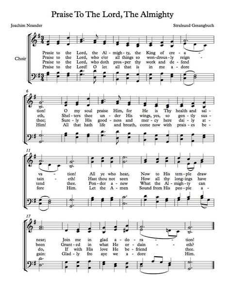 Free Choir Sheet Music Praise To The Lord, The Almighty Praise To The Lord The Almighty Hymn, Praise To The Lord, Catholic Hymns, Choir Sheet Music, Christian Hymns, Hymn Sheet Music, Hymn Music, Christian Poems, Music Camp