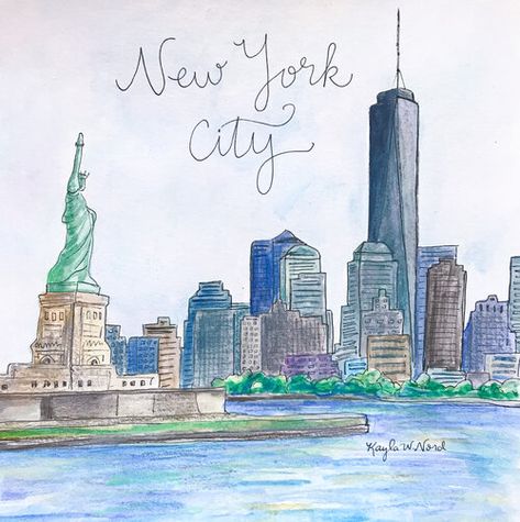 Nyc Aesthetic Drawing, New York Art Drawing, New York Art Painting, How To Draw A City, Drawing Ideas City, New York Dibujo, Drawings Of New York City, New York Simple Drawing, New York Illustration Art