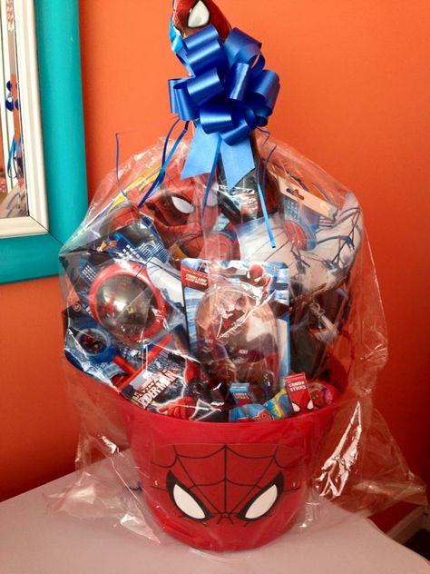 Spider Man Easter Basket made by me Spider Man Easter Basket, Man Easter Basket, Spiderman Easter Basket, Mens Easter Basket, Easter Religious Crafts, Homemade Easter Baskets, Easter Basket Themes, Easter Gift Boxes, Spiderman Gifts