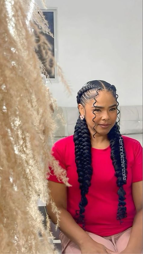 Two Plaits Hairstyles Black Woman, 2 Butterfly Braids For Black Women, Updo Braided Hairstyles For Black Women, 2 Braids With Curls, Natural Short Hairstyles, Top 10 Hairstyles, Short Hairstyles For Black Women, Two Braid Hairstyles, 2 Braids