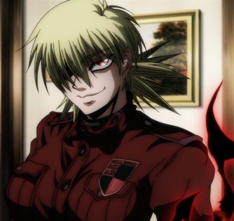 1girl aura blonde_hair breasts female hair_over_one_eye hellsing indoors large_breasts military military_uniform red_eyes screencap seras_victoria short_hair smile solo stitched uniform vampire Lust Pfp, Hellsing Ova, Hellsing Cosplay, Hellsing Ultimate Anime, Seras Victoria, Hair Over One Eye, Hellsing Ultimate, Hellsing Alucard, Emo Pfp