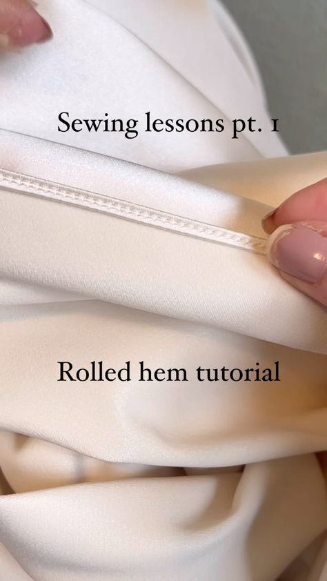 Jess | One of my favorite techniques the Rolled hem on a bias cut gown. Bias garments should be hung for 24hrs before hemming, the fabric needs… | Instagram Finishing Edges Sewing, Sewing Finishing Techniques, How To Sew In A Straight Line, Rolled Hem Sewing Hack, Rolled Hem Hack, Sewing With Satin Fabric, Sewing Skills Tutorials, Types Of Hems, Hem Finishes