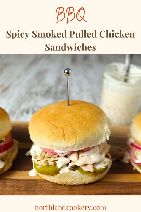 Get ready to ignite your taste buds with our Spicy Pulled Chicken Sandwich recipe. Packed with bold flavors, tender smoked shredded chicken, and a kick of heat, this sandwich is a mouthwatering explosion of fiery delight. Whether you’re hosting a backyard barbecue or simply craving a zesty meal, this recipe is guaranteed to satisfy your BBQ loving palate. Smoked Shredded Chicken, Spicy Pulled Chicken, Smoked Pulled Chicken, Smoked Whole Chicken, Using Rotisserie Chicken, Pulled Chicken Sandwiches, Red Onion Recipes, White Bbq Sauce, Chicken Sandwich Recipe