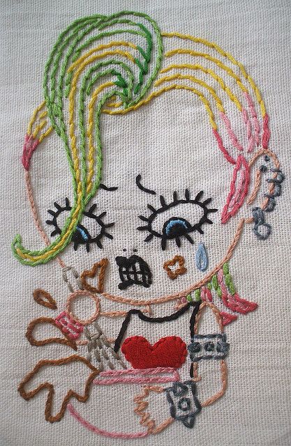 Punk rock baker embroidery. Rock And Roll Embroidery, Punk Rock Embroidery, Punk Embroidery Ideas, Punk Embroidery, Textiles Projects, Yarn Thread, Textile Fiber Art, Thread Painting, Silk Ribbon Embroidery