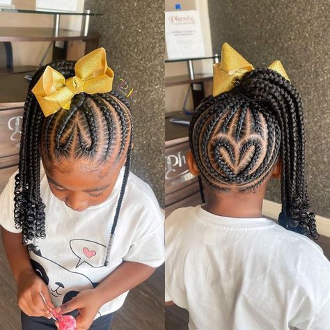 Valentine Braided Hairstyles, Kiddie Braided Ponytail, Toddler Braids With Heart, Heart Braid Styles For Kids, Heart Ponytails For Kids, Kid Heart Braid Styles, Cute Braided Hairstyles For Kids Valentines Day, Valentines Braids Girl Hairstyles Black, Heart Hairstyle For Kids Easy Black