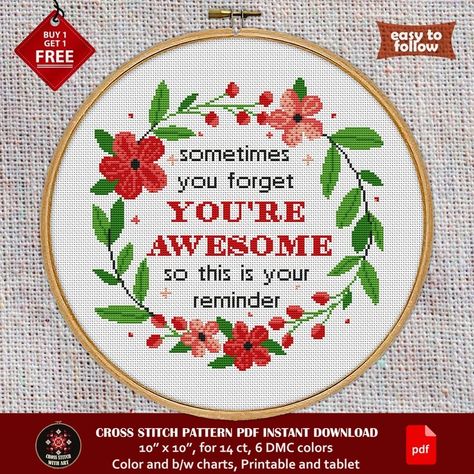 You're Awesome Cross Stitch Pattern PDF Chart. Positive Affirmations. Motivation Wall Art. Funny Cross Stitch Art. Best Friend Gift. - Etsy Motivational Cross Stitch, Motivation Wall Art, Funny Cross Stitch, Wall Art Funny, Cross Stitch Funny, Art Funny, Stitch Art, Motivational Wall Art, Needle Work