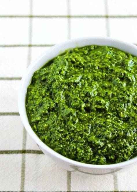 Spinach Basil Pesto – Kalyn's Kitchen Spinach Basil Pesto, Basil Pesto Recipe, Basil Pesto Recipes, Walnut Pesto, Pesto Recipe, Pesto Sauce, Basil Pesto, Grilled Vegetables, Fresh Basil