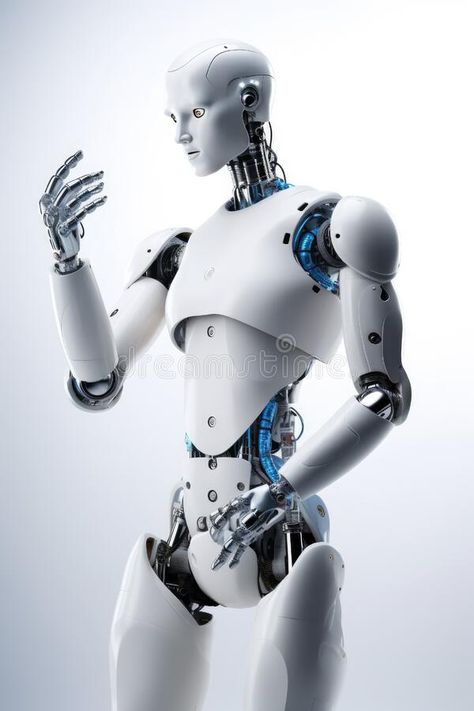 Humanoid robot stands against a stark white background Generative AI royalty free stock photo Robotic Humanoid, Robot Structure, Cyberpunk Elements, Robot Picture, Robot Costumes, Intelligent Robot, Android Robot, Futuristic Robot, Robot Technology