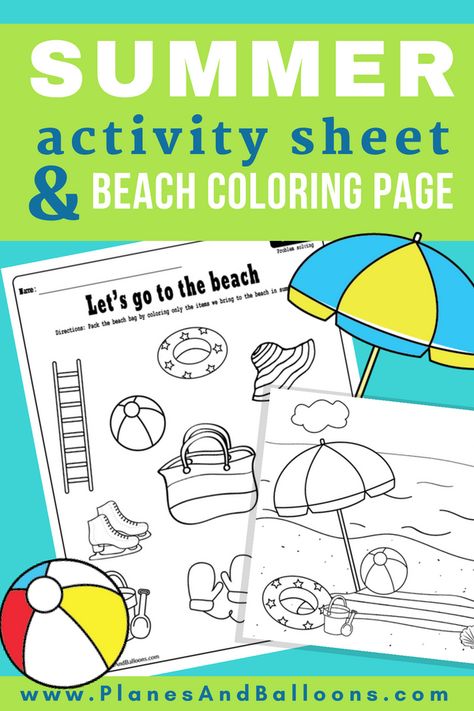 Free printable beach coloring page and summer activity sheet to practice reasoning skills during summer. Easy to print! #summerworksheets #beachcoloringpages #freecoloringpages #reasoningskills #preschool #kindergarten Beach Theme For Preschool, Summer Preschool Themes, Camping Theme Preschool, Summer Lesson, Literacy Activities Preschool, Beach Coloring Pages, Summer Worksheets, Summer Printables, Summer Preschool