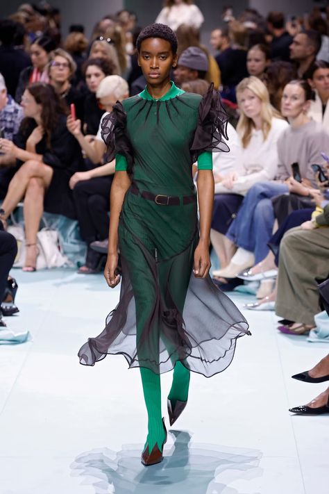 At Prada Spring 2025, a Mashup of Eras & Elegance With Edge Prada Spring 2025, Milan Fashion Week Runway, Letitia Wright, Black Sheer Dress, Prada Spring, Spring 2025, Camisole Dress, Miuccia Prada, Fashion People