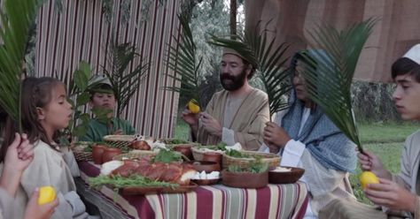 Israelite family in their booth during Sukkot. Mormon History, Jewish Feasts, Feast Of Tabernacles, Ancient Israelites, Blood Of Christ, Sukkot, Book Of Mormon, Fall Festival, The Church