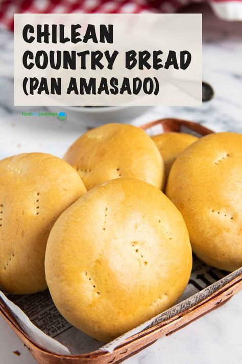 Pan Amasado (or Chilean Country Bread) is a quick and simple bread recipe you will love. Enjoy it for breakfast, a snack, or as an appetizer with your favorite soup --- simply delicious! Yudane Bread Recipe, Chilean Bread Recipe, Simple Bread Recipe, American Appetizers, Spanish Bread, Chilean Food, Fermented Bread, Simple Bread, Bread Dough Recipe