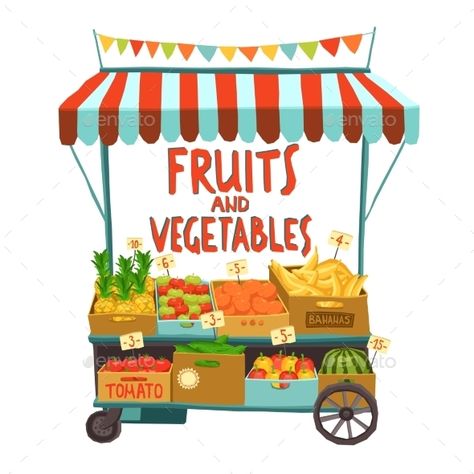 Street Cart With Fruits Fruits And Vegetables Cartoon, Vegetable Cart, Vegetable Cartoon, Car Icons, Quilling Paper Craft, Fresh Fruits And Vegetables, Icon Collection, Themed Crafts, Fruit And Veg