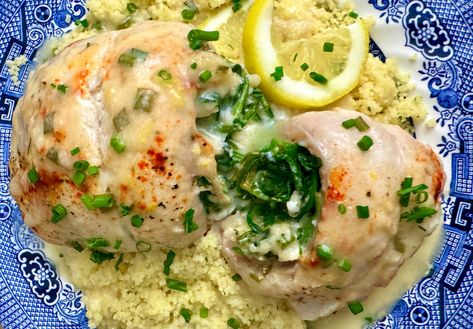 STUFFED FLOUNDER FLORENTINE IN LIGHT LEMON CHIVE CREAM SAUCE Flounder With Cream Sauce, Spinach Stuffed Flounder, Seafood Florentine, Flounder Florentine Recipe, Flounder Florentine, Stuffed Flounder Recipes, Stuffed Flounder With Crabmeat, Stuff Flounder Recipes, Stuffed Flounder