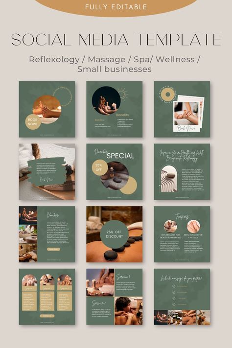 60 Wellness Instagram Post & Story Template I Enchanting Social Media Feed I Canva Design Download for Reflexology, Massage, Spa, Wellness Massage Templates Instagram, Spa Template Design, Wellness Social Media Posts, Massage Therapy Website Design, Massage Posts For Instagram, Spa Posts For Instagram, Spa Post Ideas, Wellness Social Media Design, Massage Instagram Posts