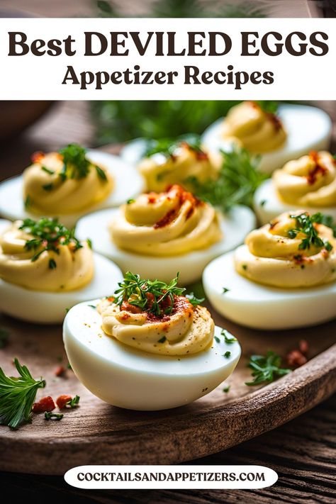 Best deviled eggs recipe that is such an easy to make Christmas appetizer. Perfect party food for your Christmas party! These homemade deviled eggs are garnished with pomegranate seeds and a sprig of rosemary that looks like a little Christmas tree. An appetizer recipe idea you are going to love. Unique garnish ideas for deviled egg recipes. Russian Deviled Eggs, Hot Chili Deviled Eggs, Appetizers With Eggs, Best Deviled Eggs Ever, New Years Deviled Eggs, Santa Deviled Eggs, Egg Starters Recipes, Elevated Deviled Eggs, Creative Deviled Eggs