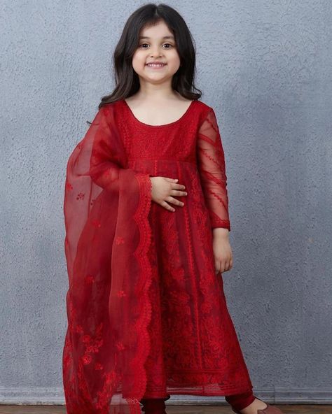 Red Dresses For Kids, Organza Anarkali, Red Anarkali, Designer Anarkali Dresses, Churidar Designs, Designer Anarkali, Indian Fashion Designers, Anarkali Dress