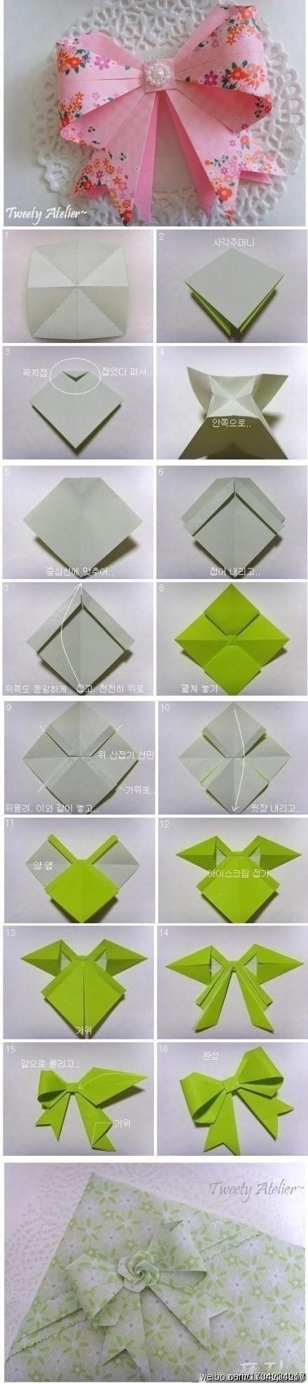 origami bow instructions Folding Origami, Paper Bow, Bow Tutorial, Wrapping Ideas, Kirigami, Crafty Craft, Origami Paper, Diy Projects To Try, Cute Crafts