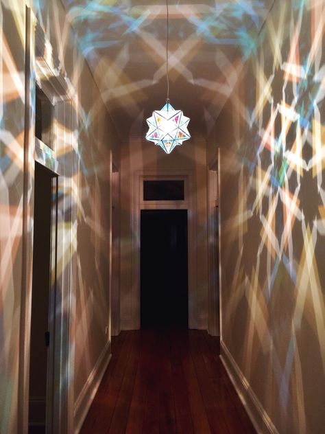 Photo Gallery - Glass Pendant Lights – Zakay Studio & Gallery Light Design Ideas, Stellated Dodecahedron, Entrance Light, Hallway Pendant Lighting, Hallway Lights, Geometric Ceiling Light, Geometric Ceiling, Geometric Pendant Light, Glass Pendant Lights