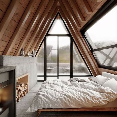 Norwegian Cabin Interior, Middle Eastern Countries, A-frame Interior, Sweet Bedroom, Triangle House, Chalet Chic, Frame Interior, Cabin Aesthetic, Eastern Countries