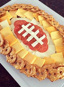 Pretzel Crisps® Football Cheese Platter - Pretzel Crisps® Recipe With Pepperoni, Football Themed Food, Football Season Food, Football Treats, Football Party Foods, Pretzel Crisps, Bowl Party Food, Football Snacks, Football Party Food