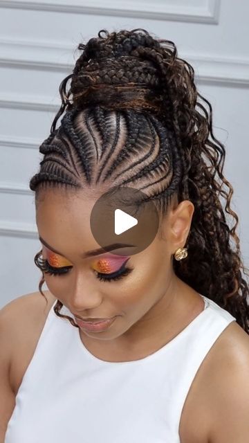 Cornrow Ponytail Styles 2024, Cornrows With Curls In Back, Half Up Half Down Cornrows Braids, Braids For Adults, Treebraids Hairstyles, Upstyle Braids For Black Hair, Braided Up Ponytail Hairstyles, Braided Cornrow Hairstyles Updo, Braided Ponytails For Black Women