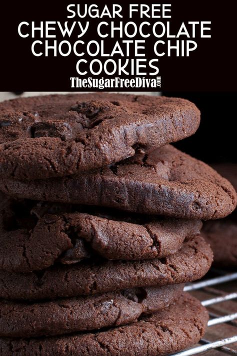 Cookie Homemade, Sugar Free Cookie Recipes, Sugar Free Chocolate Chip Cookies, Chocolate Chocolate Chip Cookies, Chip Recipes, Sugar Free Baking, Sugar Free Recipes Desserts, Sugar Free Sweets, Cookies Sugar