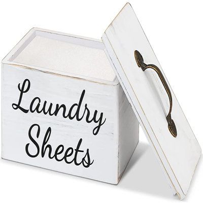 AMAZING GIFT IDEA: This dryer sheet holder is made with lots of love, the rustic look makes it get along well with almost all laundry room styles. Best gift idea for parents, wife/hunsband, daughter and friends. Perfect storage for laundry room or tabel where space is limited. It is the best choice to save space and solve storage problems. Get this wood dryer sheet dispenser organizer and say goodbye to chaos. | Rosalind Wheeler Laundry Dryer Sheets Holder Wood in Black / Brown / White, Size 4.5 Dryer Sheet Dispenser, Detergent Holder, Laundry Sheets, Fabric Softener Dispenser, Laundry Room Organization Storage, Laundry Detergent Sheets, Powder Laundry Detergent, Dryer Sheet, Fabric Softener Sheets