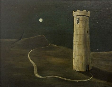 Gertrude Abercrombie (1909-1977) .- The Ivory Tower, 1945 Gertrude Abercrombie, Ivory Tower, Green Queen, Chicago Artists, Max Ernst, Female Artists, Plexus Products, Canvas Giclee, Surrealism