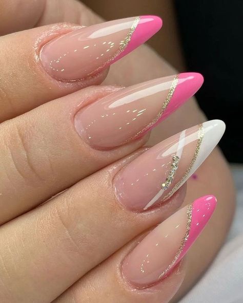 Solid Color Nails, White Acrylic Nails, Gold Powder, Nail Swag, Pink And White Flowers, Color Powder, Gold Pattern, White Acrylic, Nail Designer