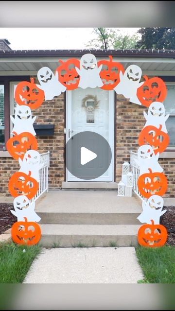 Bethany (Bargain Bethany) on Instagram: "Halloween Arch using @dollartree MDF Halloween Pieces! For more original DIYs check out my YouTube channel BargainBethany! #dollartree #dollartreediys #dollartreehalloween" Pumpkin Arches Diy, Dollar Tree Pumpkin Arch, Halloween Wood Cutouts Yard Decorations, Halloween Diy Archway, Diy Fall Archway, Halloween Arches Diy, Diy Wood Halloween Decorations, Halloween Arch Diy, Halloween Archway Entrance