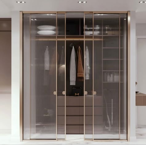 Ribbed Glass Wardrobe, Fluted Glass Wardrobe Shutters, Fluted Glass Wardrobe, Slider Wardrobe Design, Glass Wardrobe Design, Wardrobe Shutter Design, Glass Wardrobe, Wooden Wardrobe Design, Glass Closet