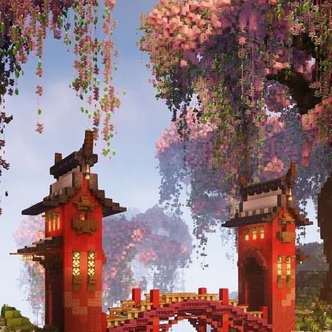 Cherry Blossom Bridge, Minecraft Build House, Minecraft Storage, Minecraft Japanese House, Minecraft Tree, Minecraft Japanese, Build Minecraft, Minecraft Garden, Minecraft Steampunk