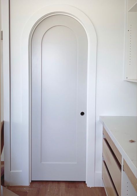 Round Interior Doors, Round Top Door Interior, Arch Top White Interior Doors, Rounded Pocket Doors, Interior Door With Circle, Arched Doors Interior Round, Arched Bathroom Door, Arch Pantry Door, Arched Pocket Doors Interior