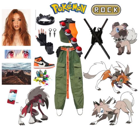 Pokemon Trainer Fashion, Pokémon Inspired Outfits, Pokemon Aesthetic Outfit, Pokémon Trainer Outfit, Pokemon Trainer Outfit Ideas, Pokemon Outfits Ideas, Pokemon Inspired Outfits, Rock Type Pokemon, Pokémon Outfits