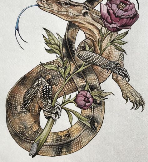 Komodo Dragon, Desenho Tattoo, Komodo, Art And Illustration, Dragon Tattoo, Tattoo Style, Original Watercolor Painting, Tattoo Drawings, Watercolor Illustration