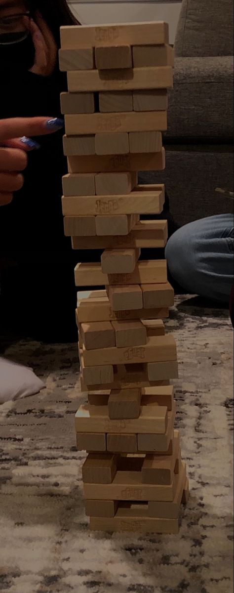 jenga tower game night Jenga Game Aesthetic, Board Game Night Aesthetic Friends, Friends Game Night Aesthetic, Jenga Aesthetic, Family Game Night Aesthetic, Game Night Aesthetic, Drunk Jenga, Friend Game Night, Jenga Tower