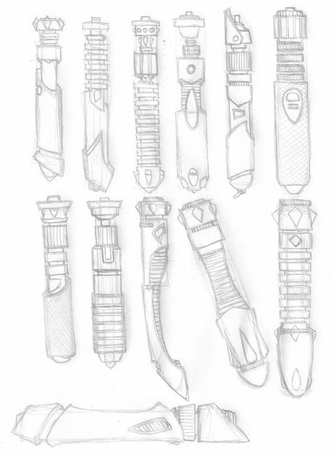 Lightsaber designs 2 by Grigori77 on DeviantArt Lightsaber Drawing, Lightsaber Designs, Custom Lightsaber, Lightsaber Design, Sabre Laser, Lightsaber Hilt, Arte Nerd, Star Wars Droids, Star Wars Light Saber