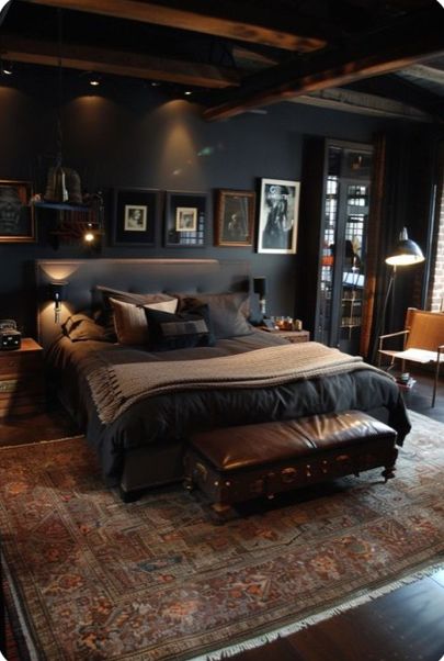 Adult Male Bedroom Ideas, Male Bedroom, Male Bedroom Ideas, Bedroom Decor For Men, Dark Deco, Men's Bedroom, Bold Bedroom, Earthy Bedroom, Moody Bedroom