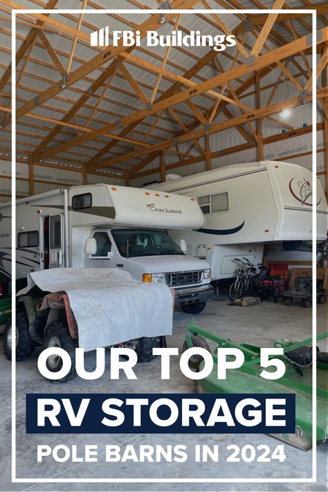 Click to read this blog where we detail the Top Five RV Storage Buildings that’ll prove you can have enough space for recreational equipment and extra amenities. Our goal is to help you design an affordable and versatile pole barn that you’ll enjoy for years. Rv Pole Barn Ideas, Rv Pole Barn With Living Quarters, Pole Barn With Apartment, Pole Barn Storage Ideas, Barn Storage Ideas, Pole Barn With Living Quarters, Rv Barn, Rv Shelter, Pole Barn Ideas