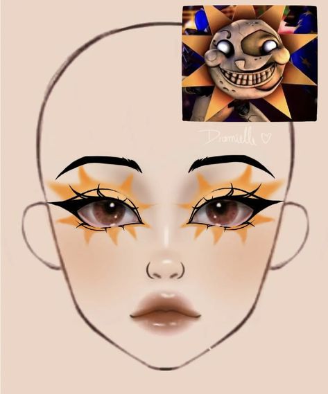 Fnaf Makeup Looks, Bonnie Makeup, Fnaf Inspired Outfits, Halloween Themed Makeup, Makeup Looks Drawing, Foxy Makeup, Fnaf Makeup, Fnaf Moon, Sun Makeup