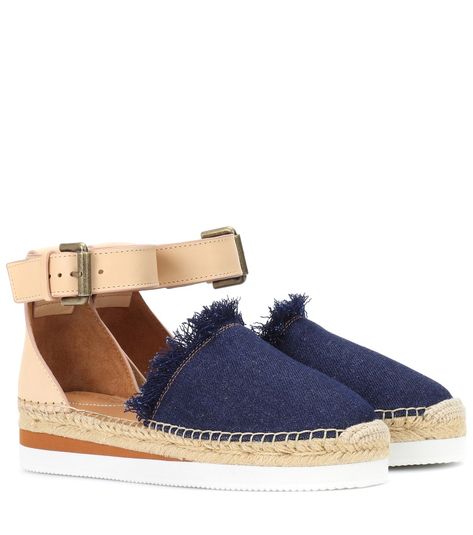 Steet Style, Denim Sandals, Espadrilles Shoes, Chloe Shoes, Summer Attire, Indigo Denim, Shoes Boots Ankle, Shades Of Beige, Leather Espadrilles