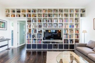 Brighton Melbourne, Bookshelves Living Room, Floor To Ceiling Bookshelves, Bookshelves With Tv, Flat Furniture, Family Room Remodel, Built In Shelves Living Room, Living Room Wall Units, Bookshelves In Living Room