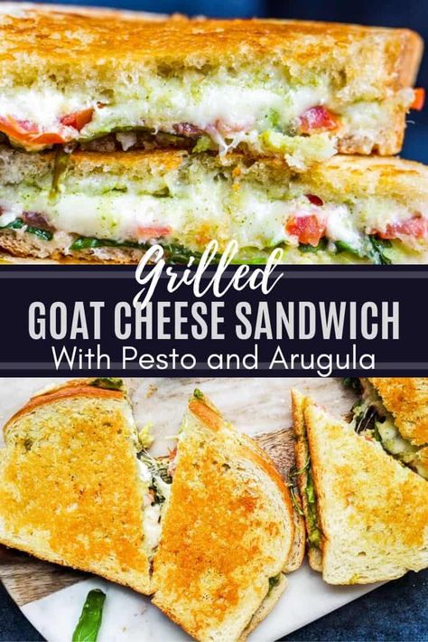 Grilled Goat Cheese, Sandwich With Pesto, Pesto Arugula, Goat Cheese Sandwich, Gourmet Grill, Homemade Basil Pesto, Fancy Grilled Cheese, Cheese Sandwich Recipe, Gourmet Grilling