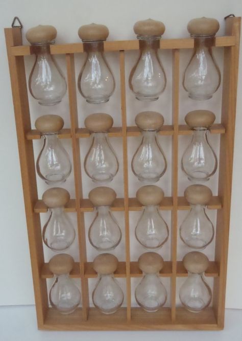 Vintage Spice Rack Woodcrest Styson 1960s 16 Hanging bottles Modern Spice Rack, Spice Rack Vintage, Hanging Bottles, Vintage Spice Rack, Console Bathroom Sink, Wood Spice Rack, Shop Shelving, Wood Rack, Spice Containers