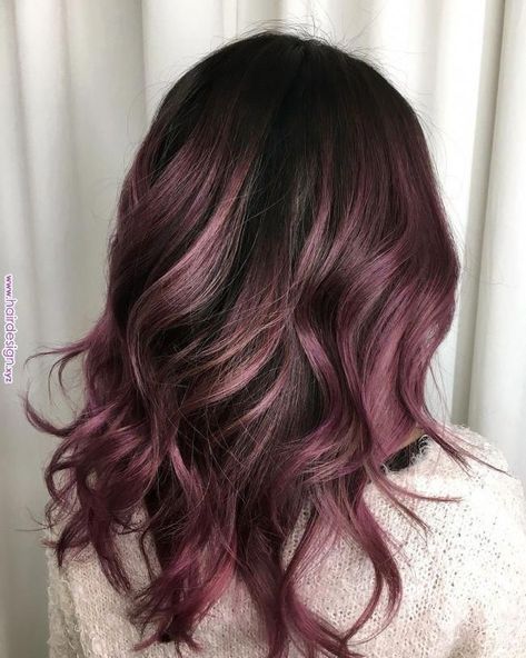 Babylights Balayage, Baylage Hair, Plum Hair, Wine Hair, Purple Highlights, Brunette Balayage Hair, Rose Gold Hair, Hair Color And Cut, Hair Inspiration Color