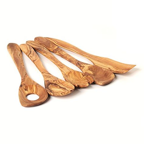 Hand Carved Olive Wood Set of Five Utensil Kitchen Tools Spoon Fork Sauce Spoon Pierced Sauce Spoon Flat Spatula * Want additional info? Click on the image. #night Olive Oil Store, Olive Wood Kitchen, Wood Kitchen Tool, Wooden Utensils Set, Painted Pallet, Wood Kitchen Utensils, Wood Utensils, Kitchen Tool Set, Kitchen Company