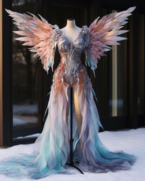 Fantasy Ball Dress, Vtuber Inspiration, Winter Fae, Carnaval Ideas, Angelic Style, Fair Costume, Fantasy Ball, Book Friends, Witchy Dress