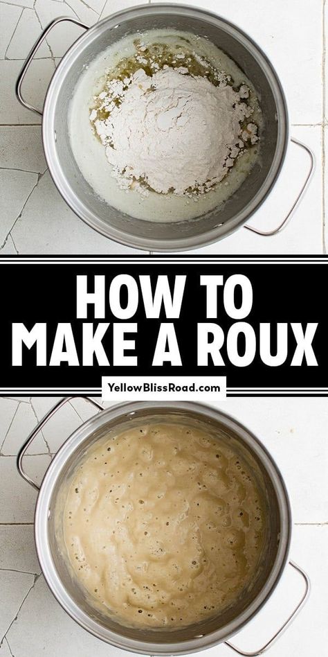 A roux, pronounced “roo”, is the key to making smooth and thick sauces and gravies. It takes only two ingredients and knowing how to make a roux is an essential cooking technique! Roux Recipe, Homemade Turkey Gravy, How To Make Cheese Sauce, Creole Cooking, Kitchen Basics, Cajun Dishes, Side Dish Recipes Easy, Sausage Gravy, Bread Recipes Sweet