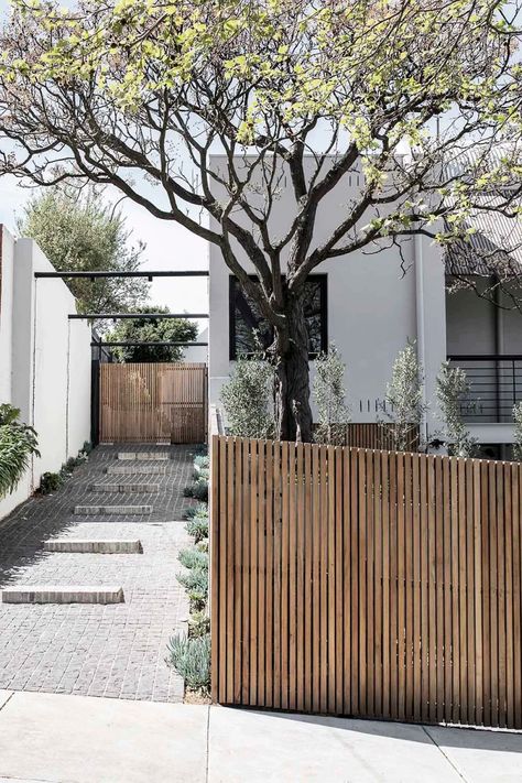 Templeton Architecture · Elissa · Divisare Front Fence, Australian Architecture, Wooden Fence, Architecture Exterior, Fence Design, House Architecture Design, Facade House, Front Garden, Modern Garden